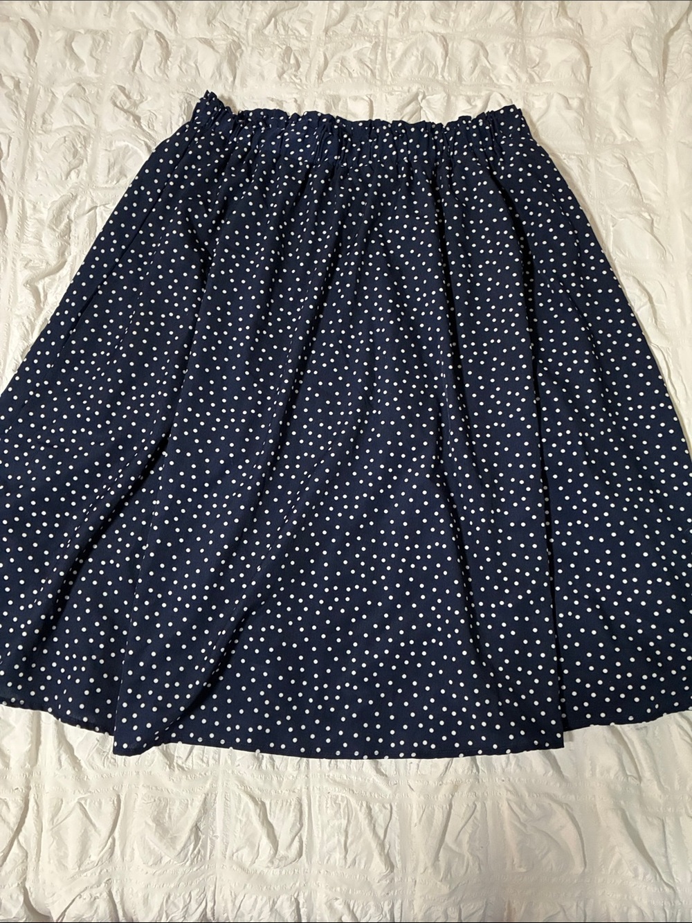 Classic Navy Polka Dot Midi Skirt